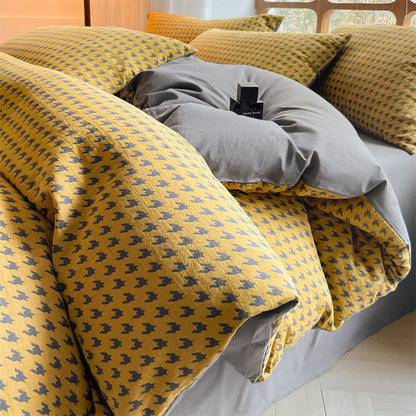 Set di biancheria da letto in cotone a doppia garza con motivo pied de poule (4 pezzi)