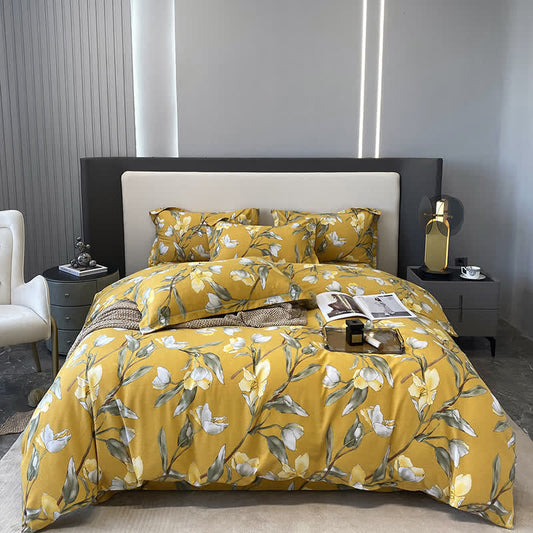 Set di biancheria da letto in puro cotone con motivi floreali retrò (4 pezzi)