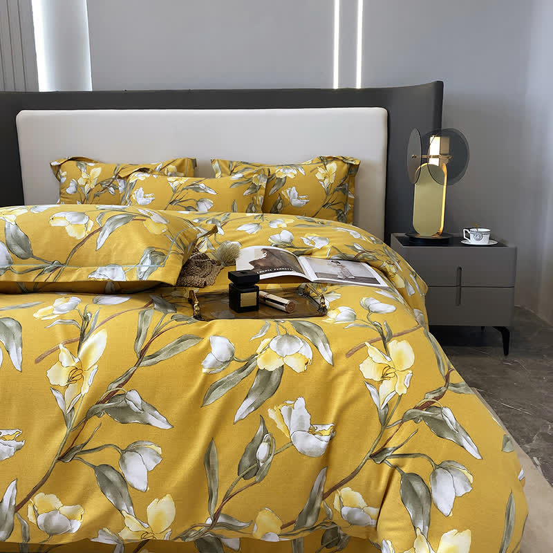 Set di biancheria da letto in puro cotone con motivi floreali retrò (4 pezzi)