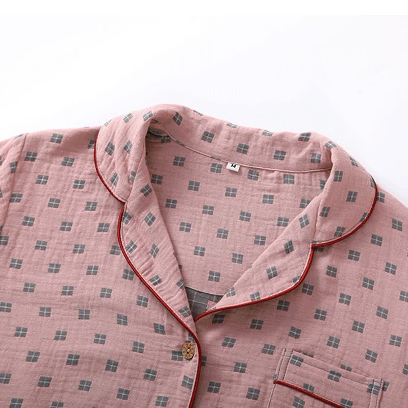 Completo da casa in cotone jacquard a quadri