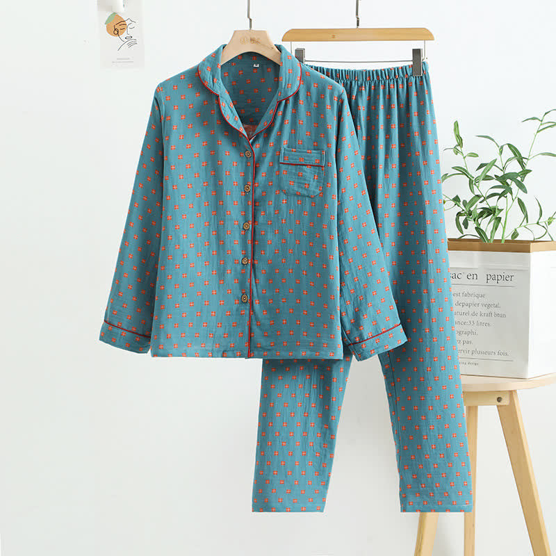 Completo da casa in cotone jacquard a quadri