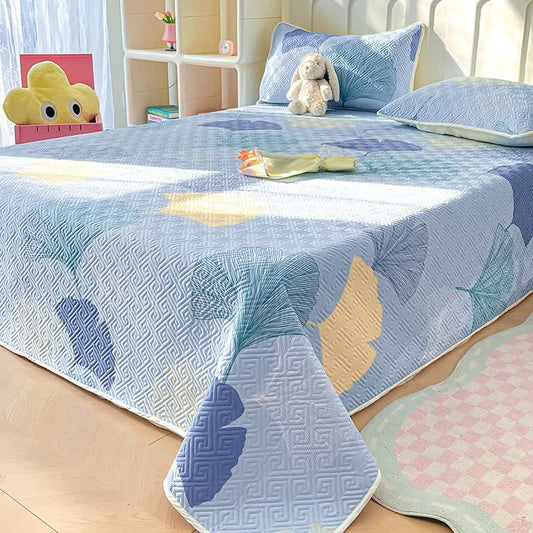 Copriletto decorativo in puro cotone con foglie di ginkgo
