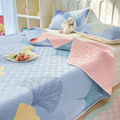 Copriletto decorativo in puro cotone con foglie di ginkgo