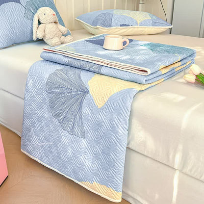 Copriletto decorativo in puro cotone con foglie di ginkgo