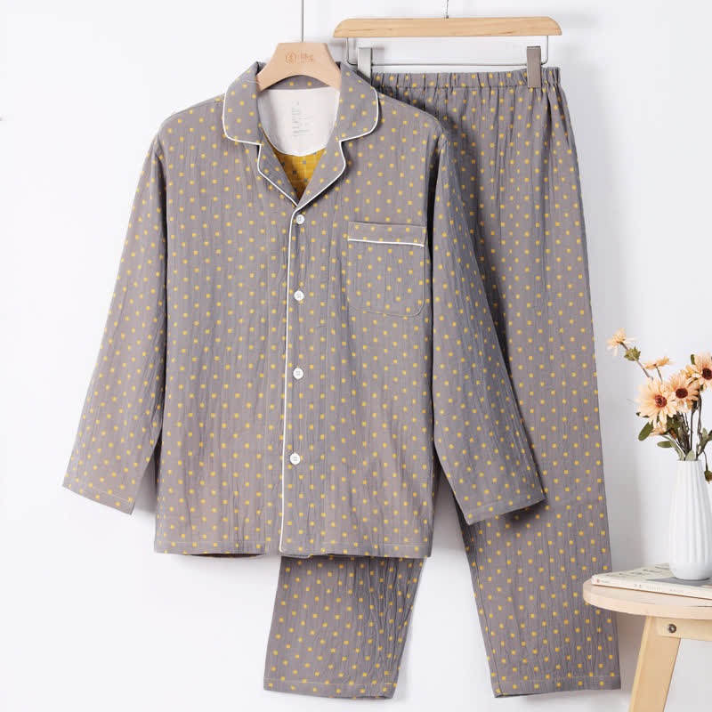 Completo da casa in cotone jacquard a quadri