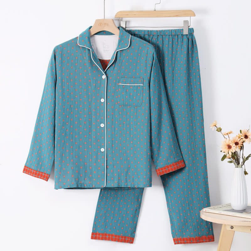 Completo da casa in cotone jacquard a quadri