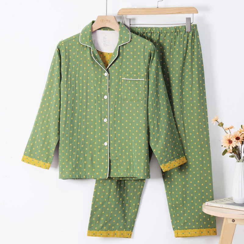 Completo da casa in cotone jacquard a quadri
