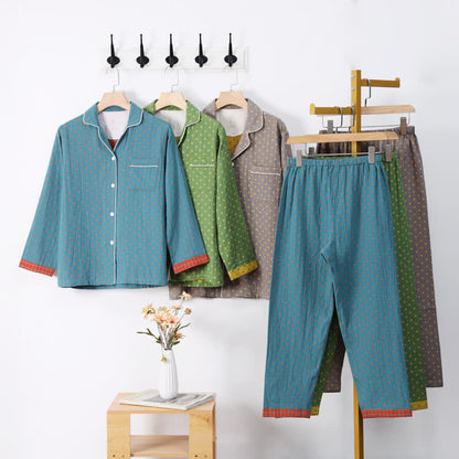Completo da casa in cotone jacquard a quadri