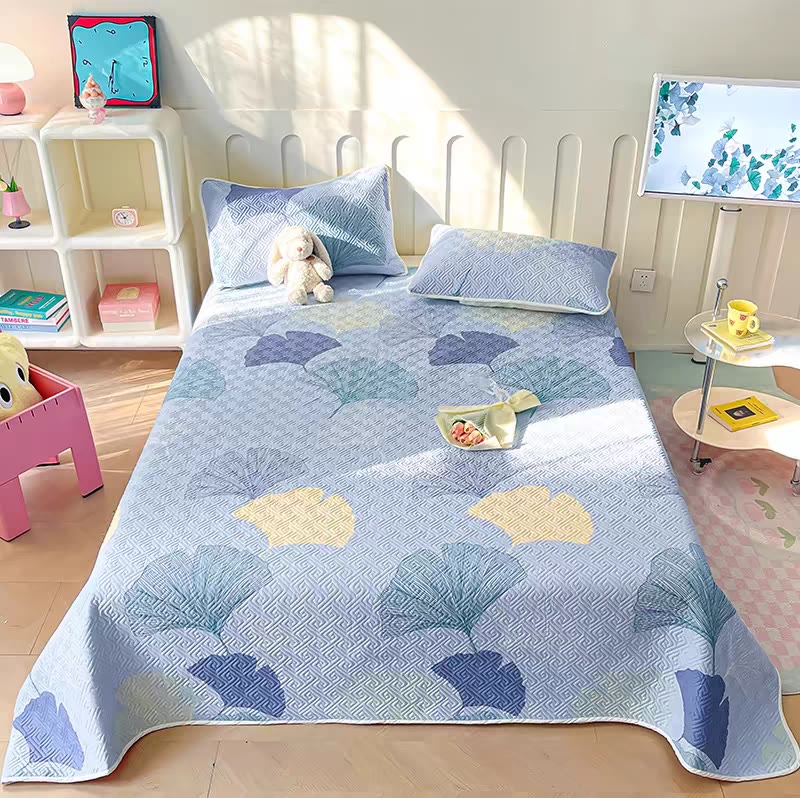 Copriletto decorativo in puro cotone con foglie di ginkgo
