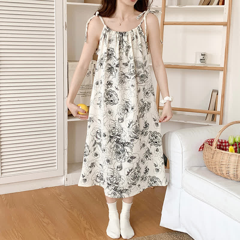 Camicia da notte estiva in puro cotone con stampa floreale