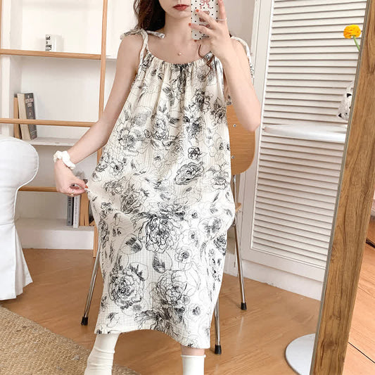 Camicia da notte estiva in puro cotone con stampa floreale