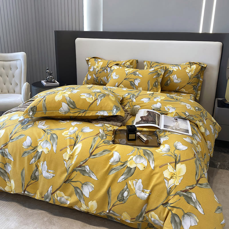 Set di biancheria da letto in puro cotone con motivi floreali retrò (4 pezzi)