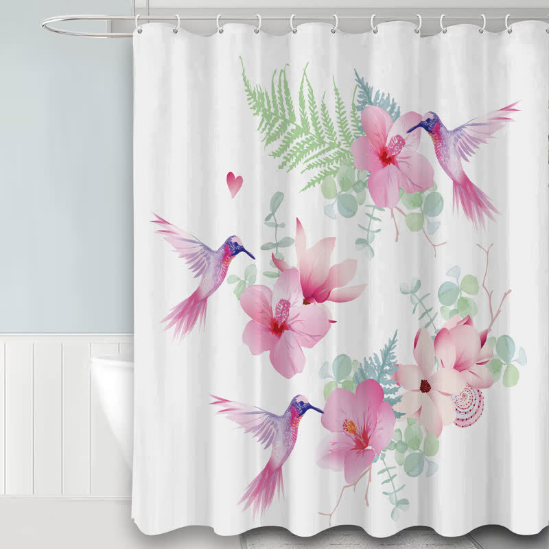 Tenda da doccia impermeabile con uccelli e fiori pastorali