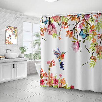 Tenda da doccia impermeabile con uccelli e fiori pastorali