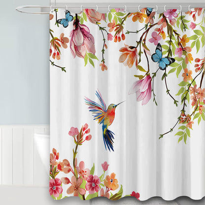 Tenda da doccia impermeabile con uccelli e fiori pastorali