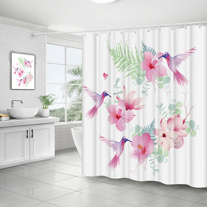Tenda da doccia impermeabile con uccelli e fiori pastorali