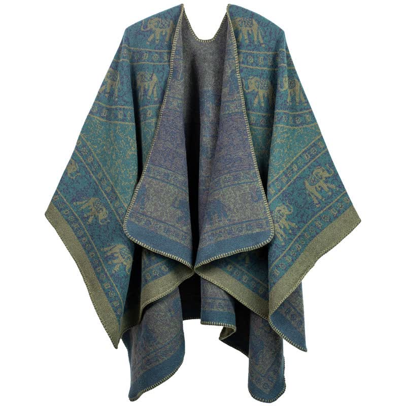 Scialle in acrilico lavorato a maglia con elefante in jacquard
