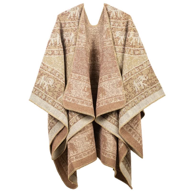 Scialle in acrilico lavorato a maglia con elefante in jacquard
