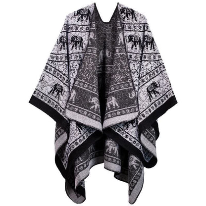 Scialle in acrilico lavorato a maglia con elefante in jacquard