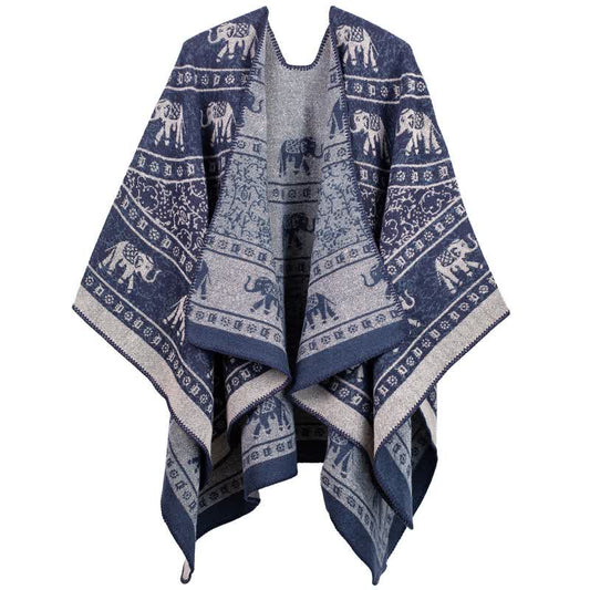 Scialle in acrilico lavorato a maglia con elefante in jacquard
