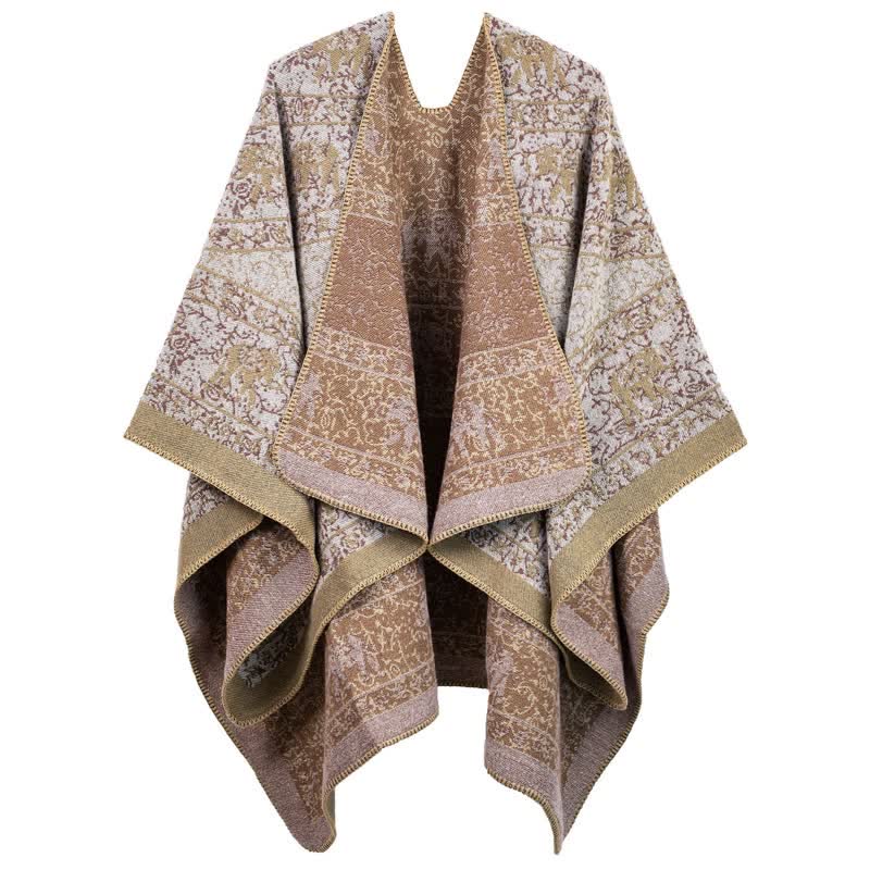 Scialle in acrilico lavorato a maglia con elefante in jacquard