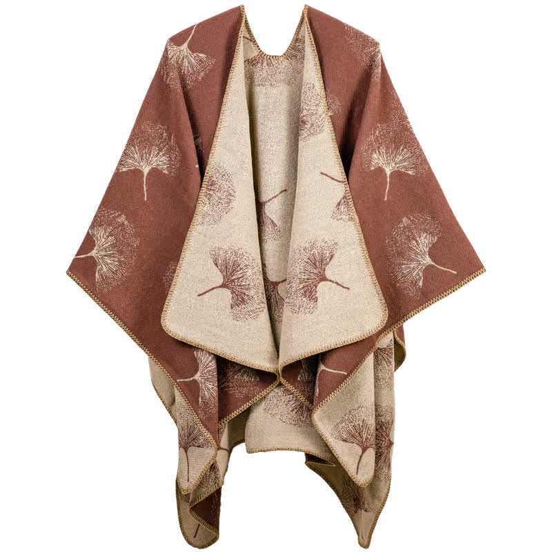 Lussuoso scialle da viaggio con foglie di ginkgo - Marrone - 130cm x 150cm - image 1