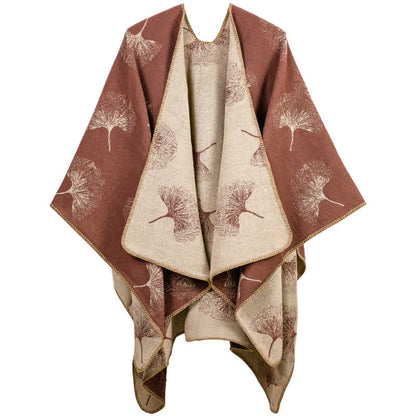 Lussuoso scialle da viaggio con foglie di ginkgo - Marrone - 130cm x 150cm - image 1