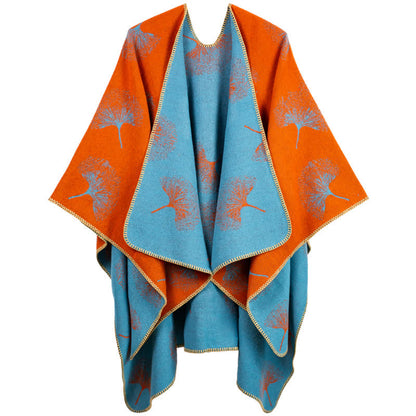 Lussuoso scialle da viaggio con foglie di ginkgo - Arancia - 130cm x 150cm - image 7