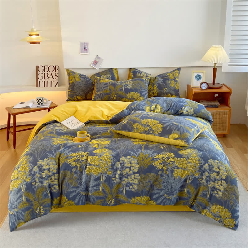 Set di biancheria da letto in puro cotone con motivi forestali naturali (4 pezzi)