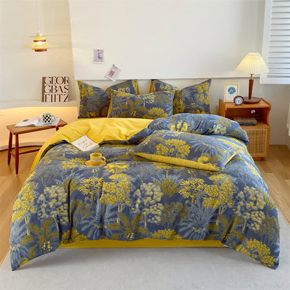 Set di biancheria da letto in puro cotone con motivi forestali naturali (4 pezzi)