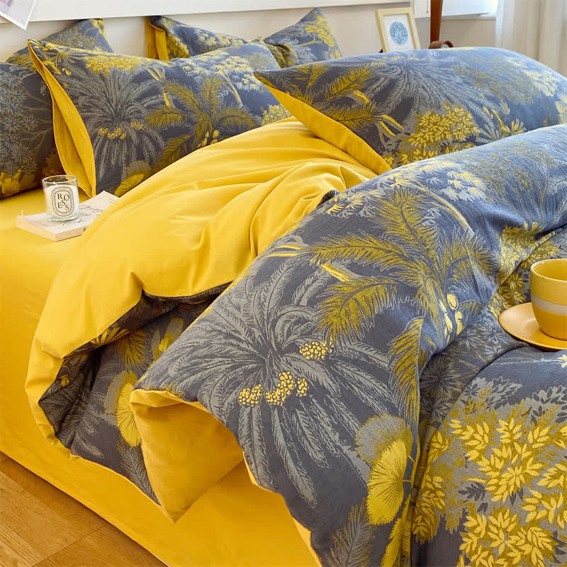 Set di biancheria da letto in puro cotone con motivi forestali naturali (4 pezzi)