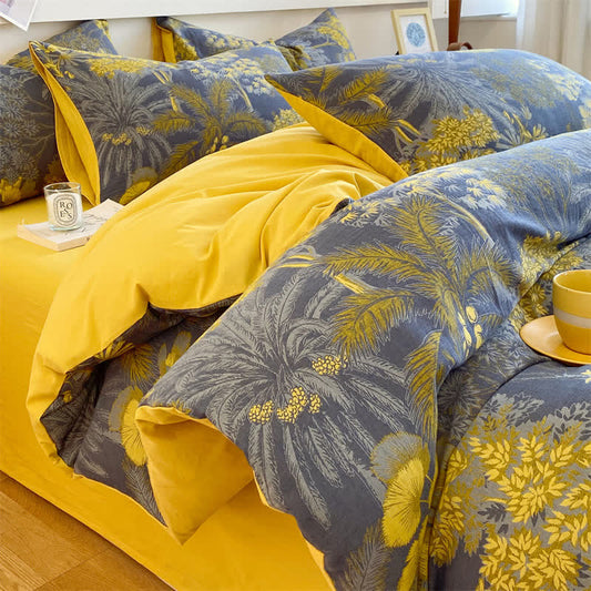 Set di biancheria da letto in puro cotone con motivi forestali naturali (4 pezzi)