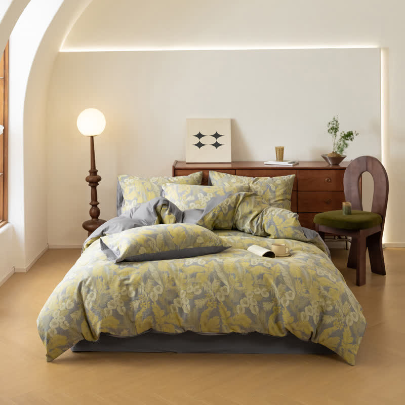 Set di biancheria da letto in puro cotone jacquard con motivi floreali retrò (4 pezzi)