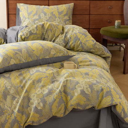 Set di biancheria da letto in puro cotone jacquard con motivi floreali retrò (4 pezzi)