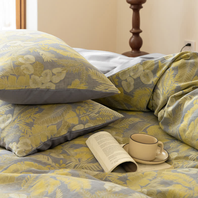 Set di biancheria da letto in puro cotone jacquard con motivi floreali retrò (4 pezzi)