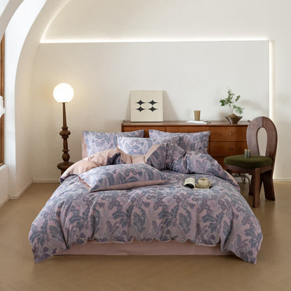 Set di biancheria da letto in puro cotone jacquard con motivi floreali retrò (4 pezzi)