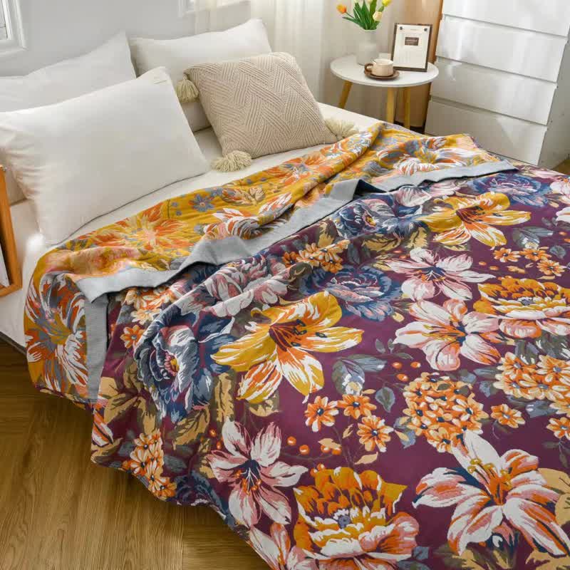 Trapunta in puro cotone con motivo Jacquard Pastoral Peony