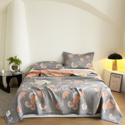 Trapunta in cotone a tre strati con motivo a foglie di ginkgo in jacquard