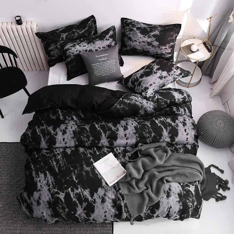 Set di biancheria da letto confortevole con motivo marmo moderno (3 pezzi)