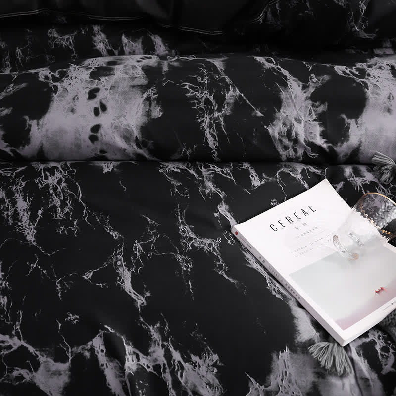 Set di biancheria da letto confortevole con motivo marmo moderno (3 pezzi)