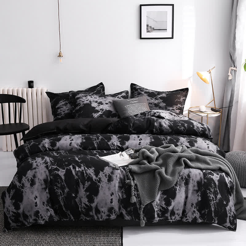 Set di biancheria da letto confortevole con motivo marmo moderno (3 pezzi)
