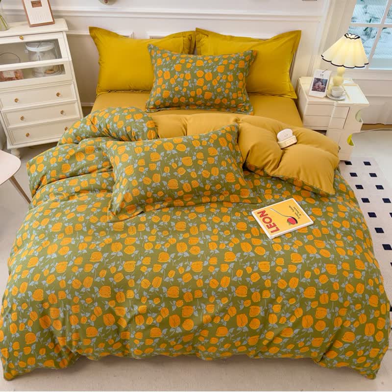 Collezione di biancheria da letto rustica con fiori gialli e zenzero