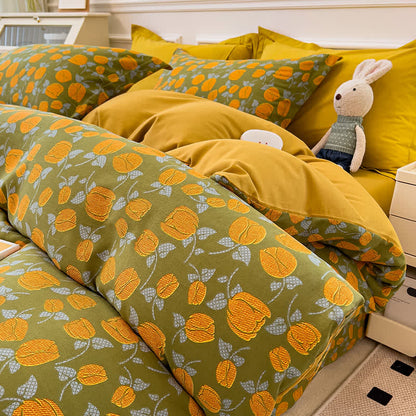 Collezione di biancheria da letto rustica con fiori gialli e zenzero