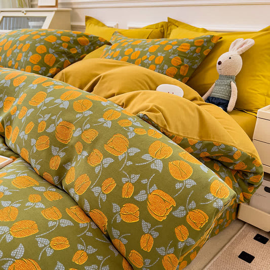 Collezione di biancheria da letto rustica con fiori gialli e zenzero