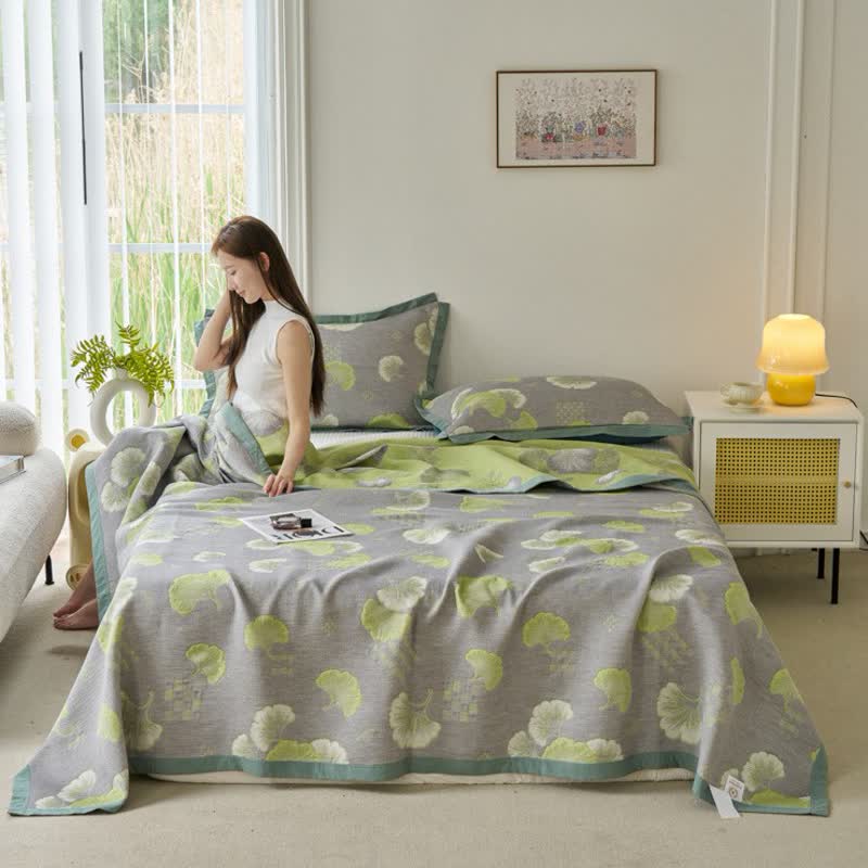 Trapunta in puro cotone con foglie di ginkgo in stile fresco