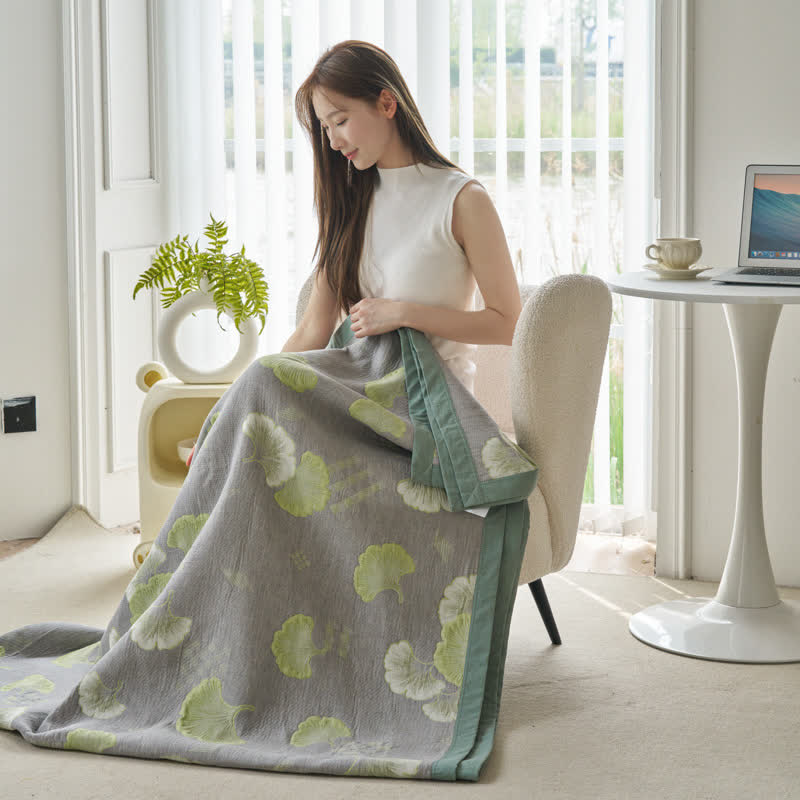 Trapunta in puro cotone con foglie di ginkgo in stile fresco