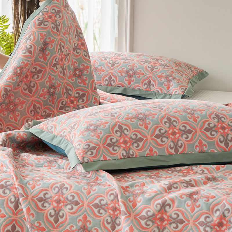 Trapunta reversibile in garza di cotone Jacquard Chic