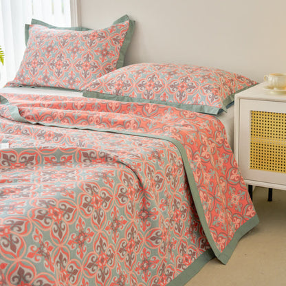 Trapunta reversibile in garza di cotone Jacquard Chic
