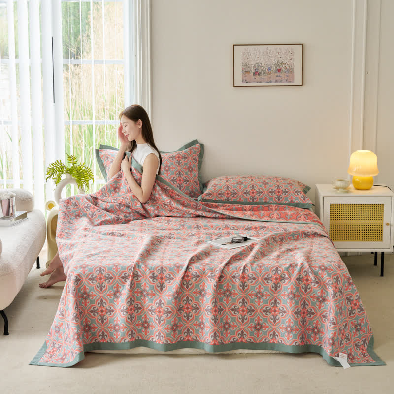 Trapunta reversibile in garza di cotone Jacquard Chic