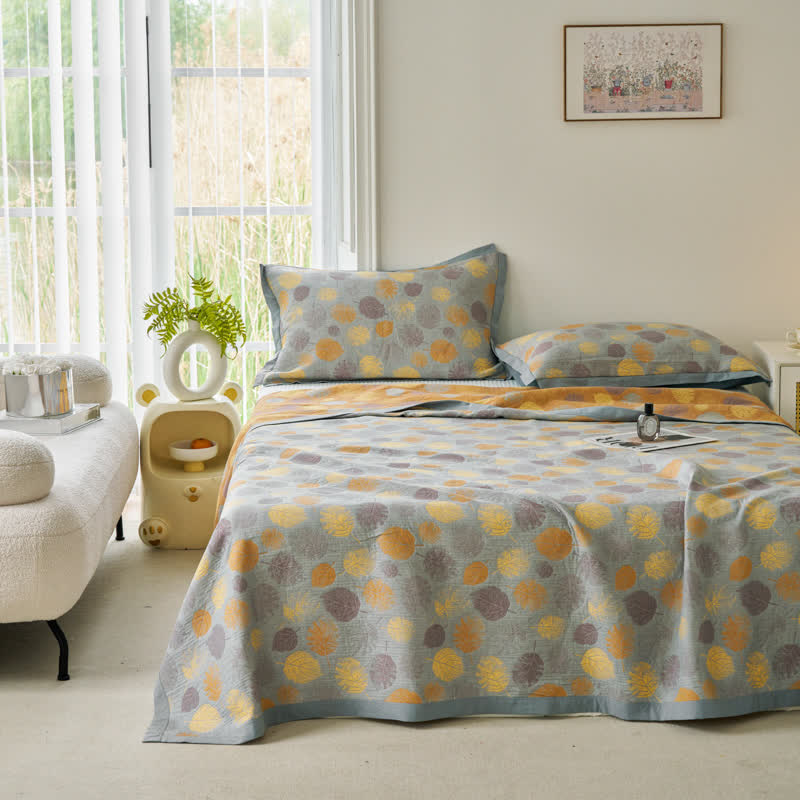 Trapunta reversibile a foglia in garza di cotone jacquard